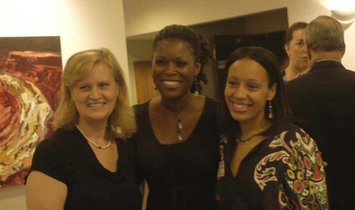 At the gala jazz event on Sept. 18, Seesaw Studio Executive Director Michelle Gonzales (right) is joined by WLFL-TV/MYRDC Marketing Director Donna-maria Harris (center) and local visual artist and Seesaw volunteer Beth Palmer (left). (Photo by Alex Nelson)