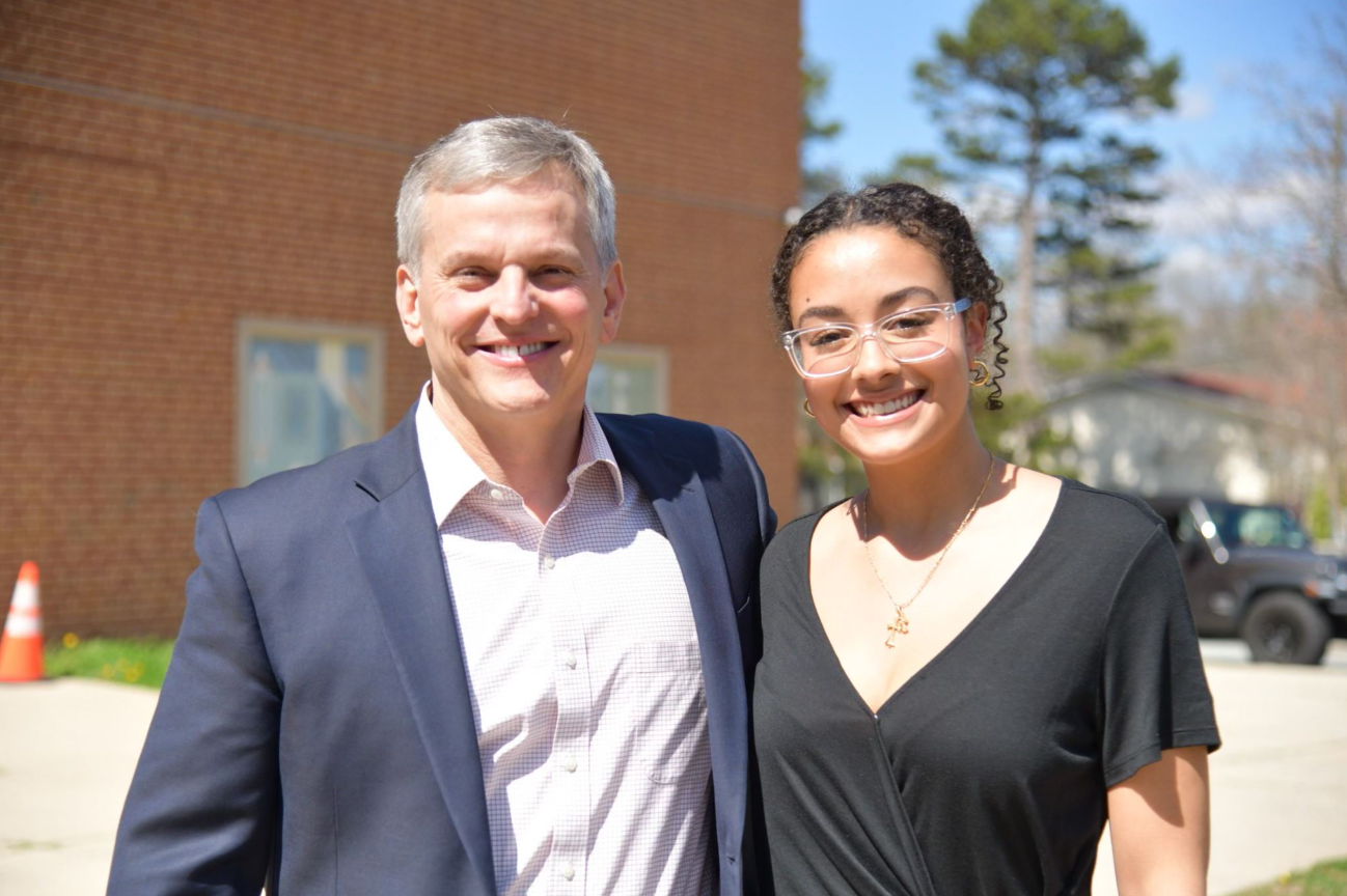 Josh Stein (left) and Emerson Kirby at a Durham Democratic Party campaign event.