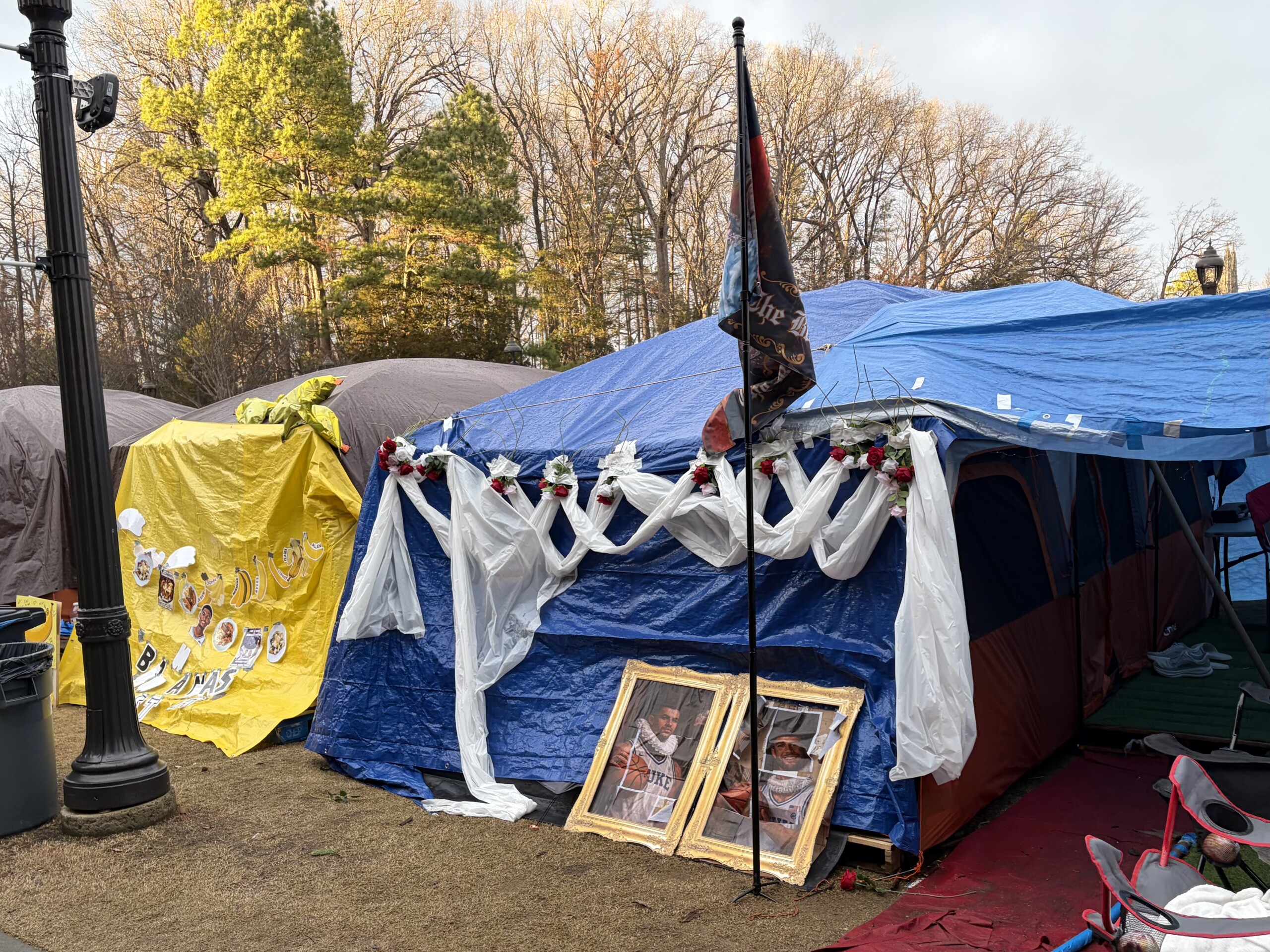 Tents at Duke University on February 22, 2026.